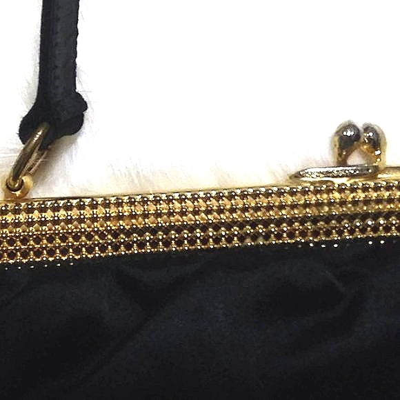 VINTAGE TARKOR BAGS BLACK HAND BAG GOLD TONE HARDWARE RETRO CHIC PARTY SOCIAL - Picture 6 of 8